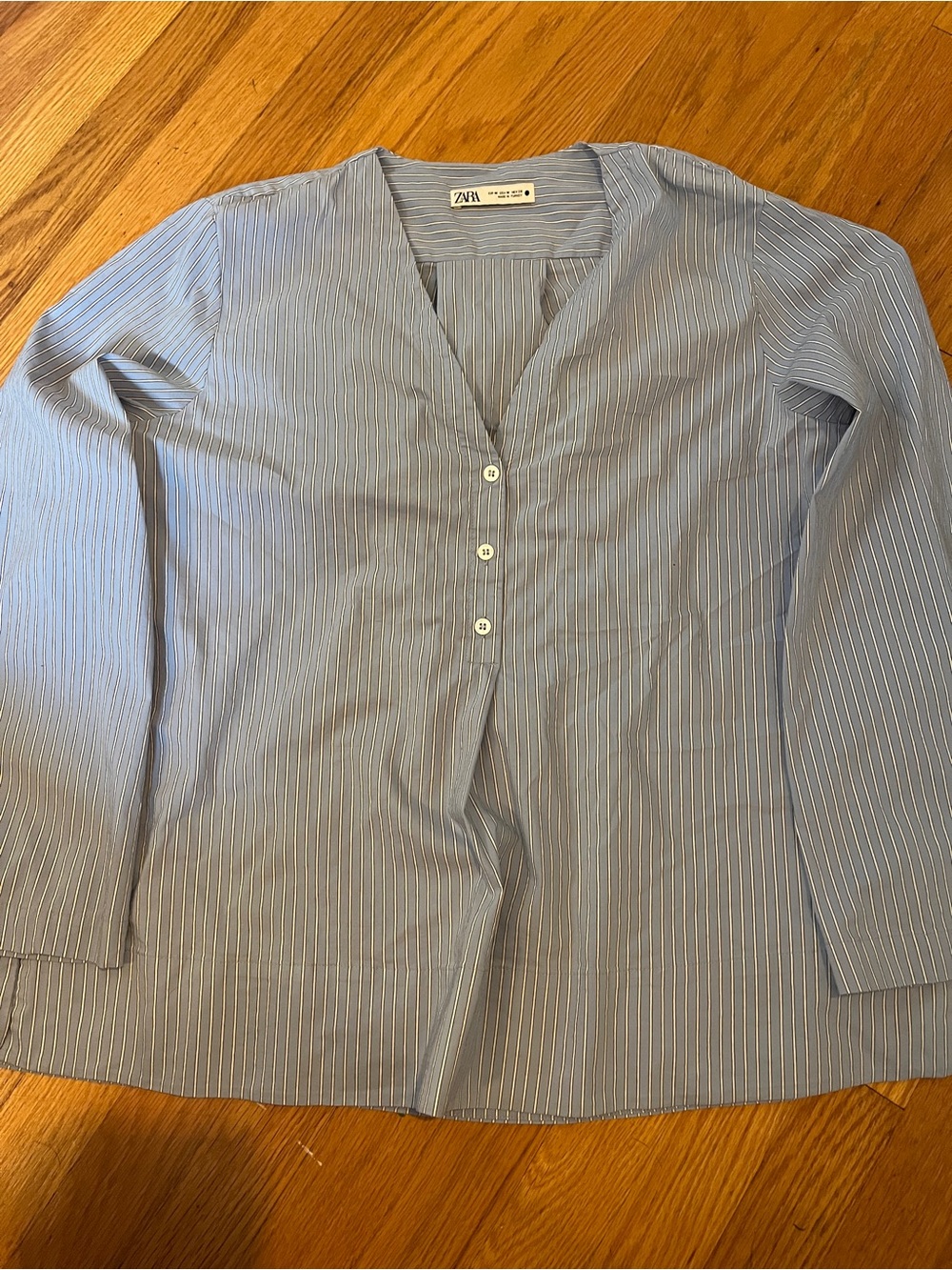 Zara Blue Pinstripe Long Sleeve Button Front Shirt